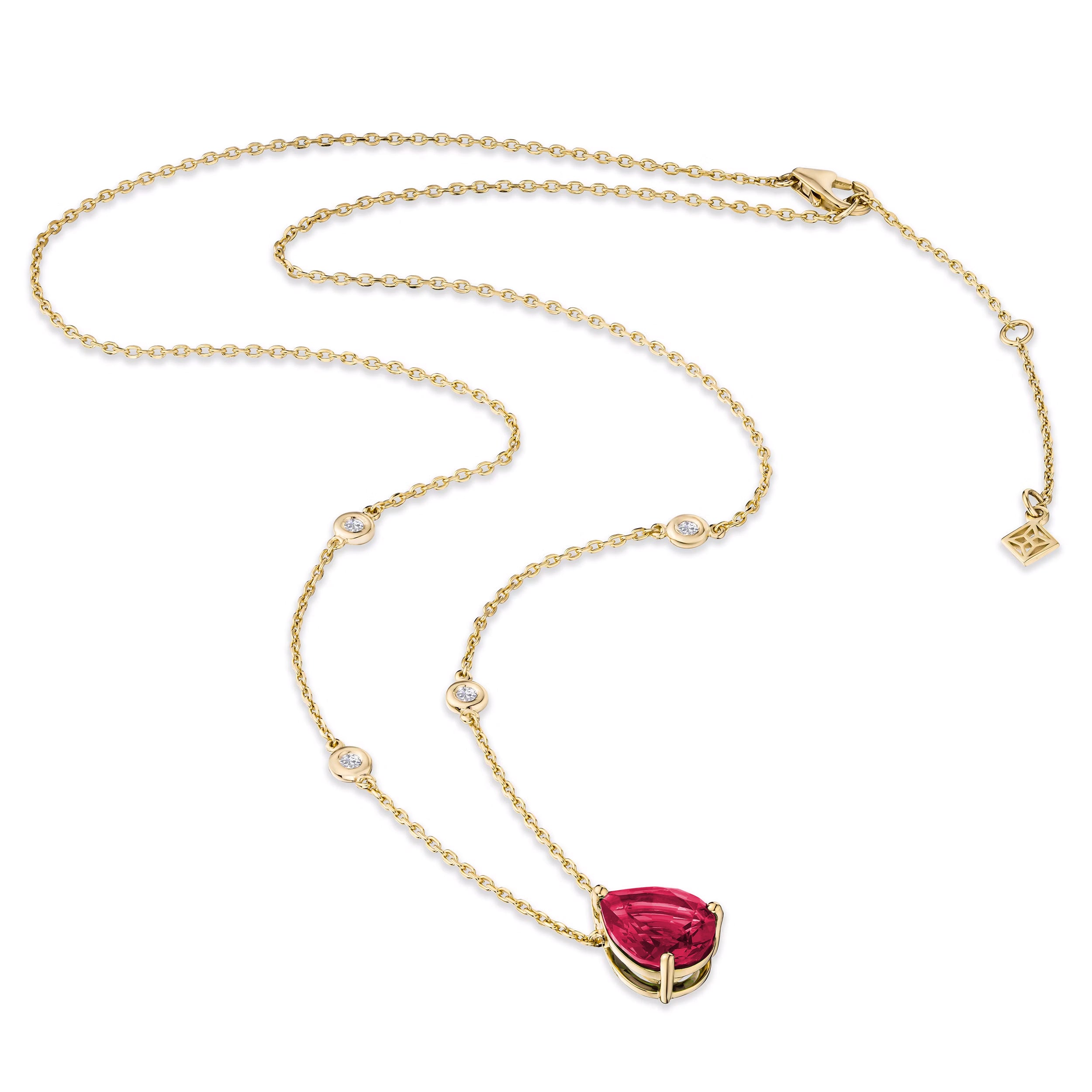 Astra 3.50ct Lab Ruby and Diamond Solitaire Pear Cut Necklace in 18K Gold Vermeil